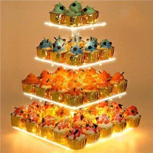 4 Tier Cupcake Stand Acrylic Tower Display with LED Light Premium Holder